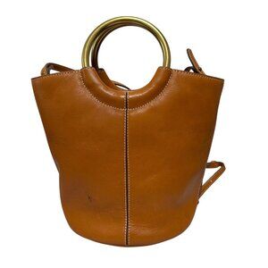 J Crew Bracelet Bucket Bag Italian Leather Cognac Tan Brown Crossbody Strap